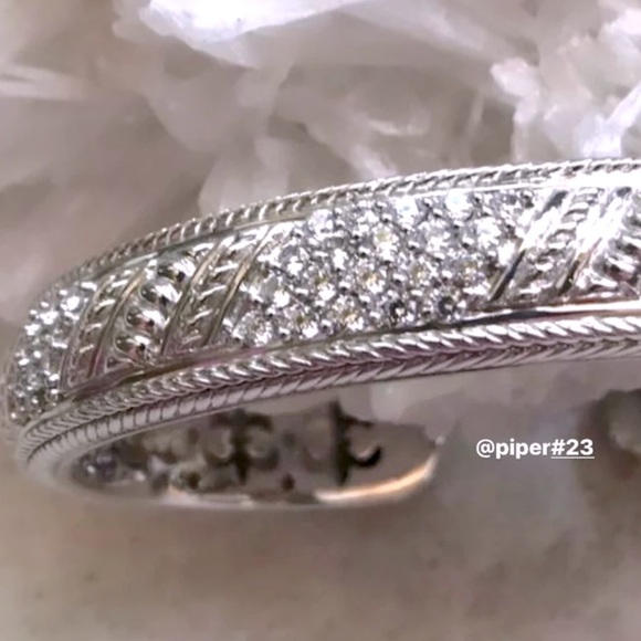 Judith Ripka Diamonique Textured Sterling Silver Cuff Bracelet size 6 3/4 - Picture 4 of 10